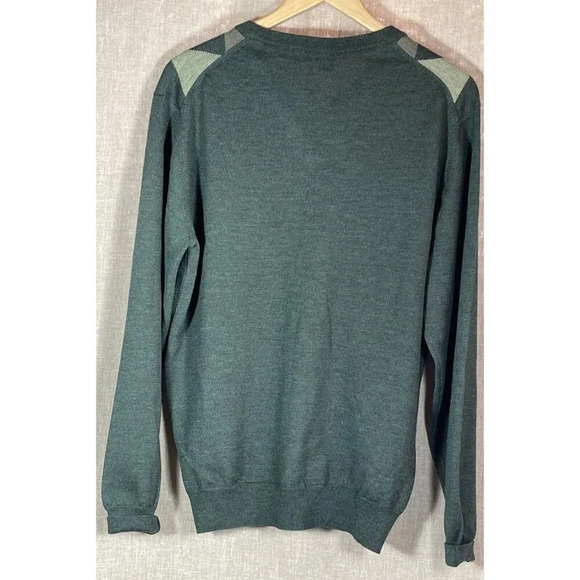 Saks Fifth Avenue 100% Extra Fine Merino Wool Mens Sweater Argyle Green M V neck - Picture 4 of 11